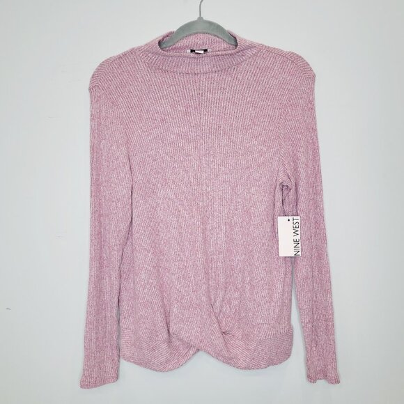 Nine West Purple Marled Long Sleeve Knit Mock Neck Twist Front Sweater Large New - Picture 1 of 8